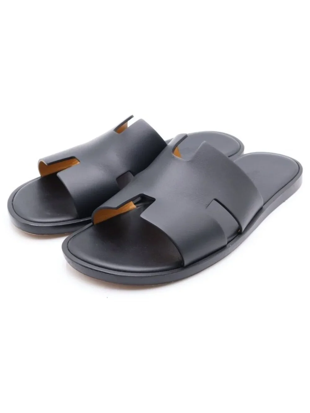Hermes Izmir Leather Sandals Black